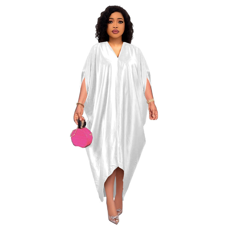 Plus Size Solid Color V-Neck Dress for Muslim Women