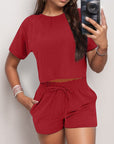 Full Size Round Neck Short Sleeve Top and Shorts Set