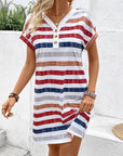 Striped V-Neck Short Sleeve Dress