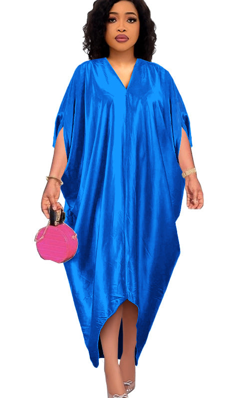 Plus Size Solid Color V-Neck Dress for Muslim Women