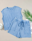 Round Neck Short Sleeve Top and Shorts Set