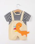 Baby jumpsuit for summer, baby short sleeved clothes, thin newborn cartoon animal crawling clothes, cotton jumpsuit