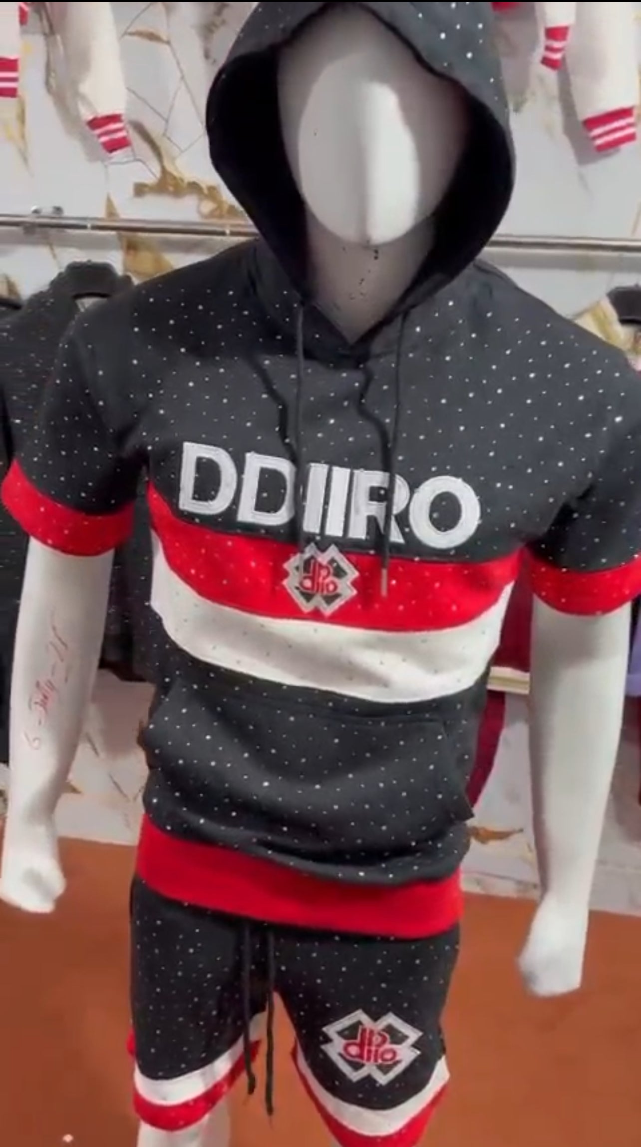 DDIIRO Signature 2-Piece Hoodie Short Set – Black, Red &amp; White