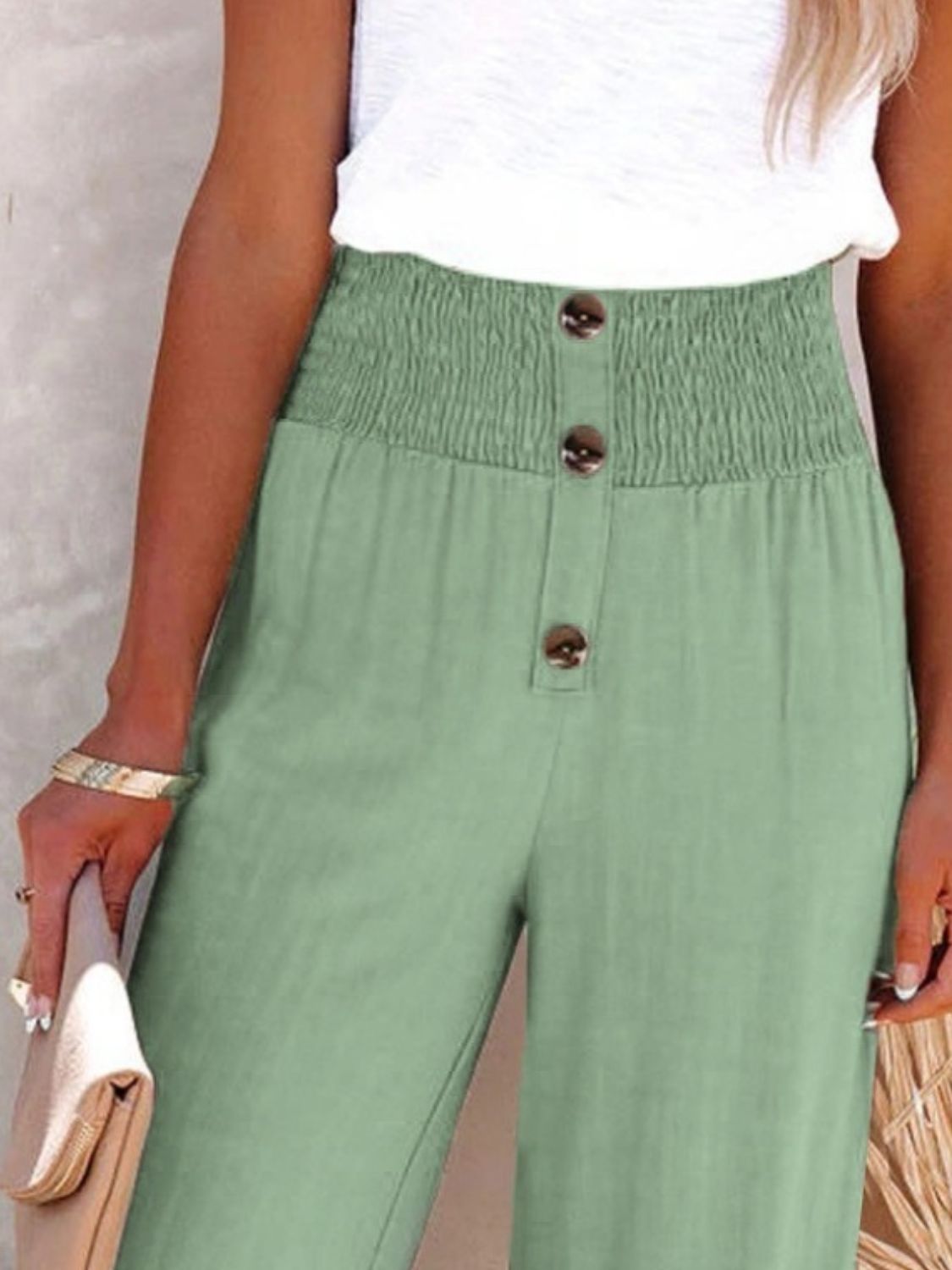 Chic High Waist Pants with Decorative Buttons