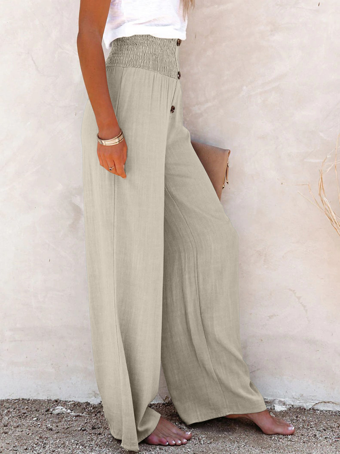 Chic High Waist Pants with Decorative Buttons