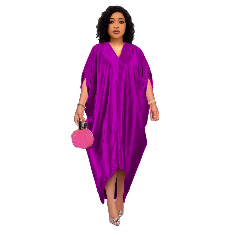 Plus Size Solid Color V-Neck Dress for Muslim Women