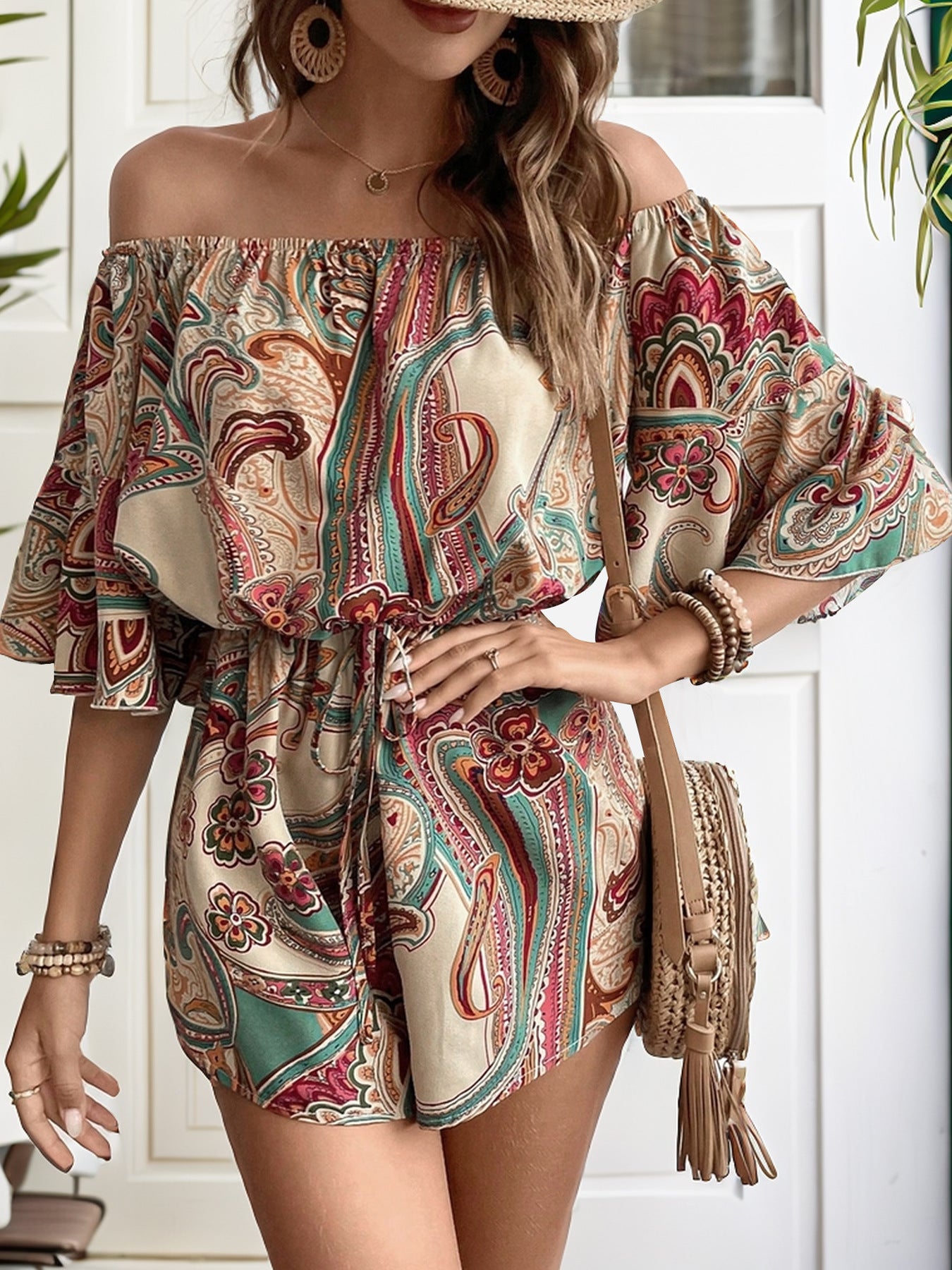 DDIIRO Off Shoulder Half Sleeve Romper