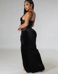 Sexy mesh perspective split velvet suspender strapless long dress, light luxury luxury, luxury, and high-end small dress