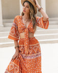 Printed Plunge Half Sleeve Top and Skirt Set