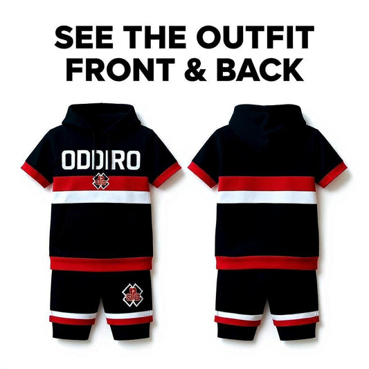 DDIIRO Signature 2-Piece Hoodie Short Set – Black, Red & White