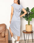 Short Sleeve Front Slit Hooded Dress