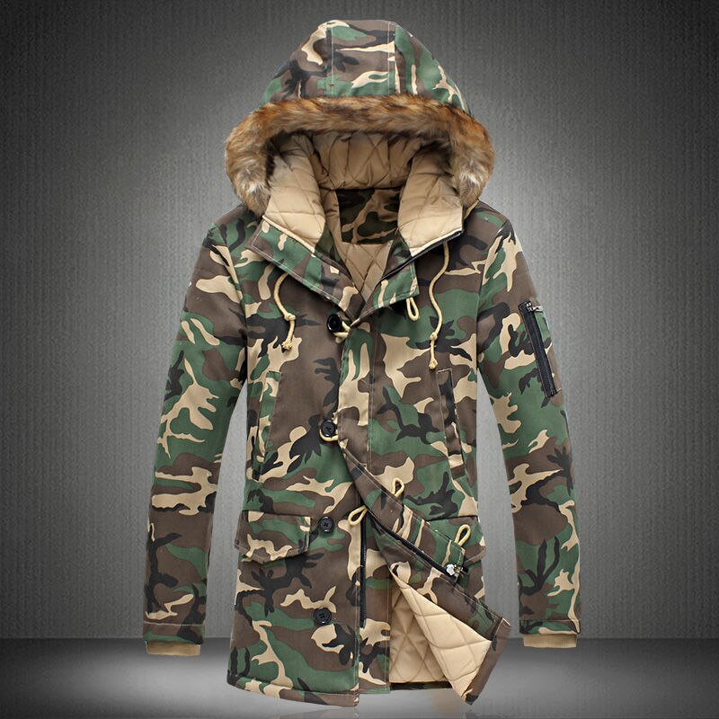 Military Camo Down Parka with Fur Hood