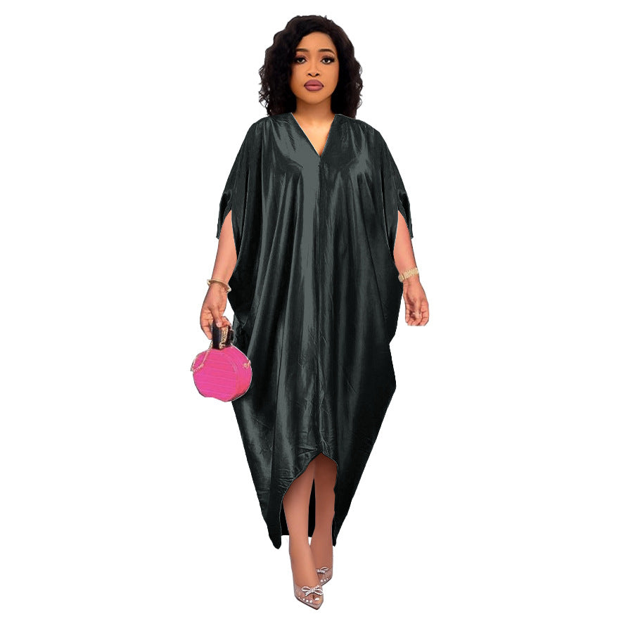 Plus Size Solid Color V-Neck Dress for Muslim Women