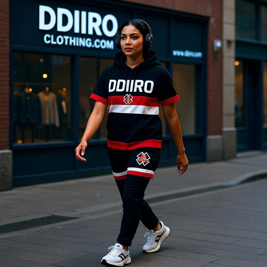 DDIIRO Signature 2-Piece Hoodie Short Set – Black, Red & White