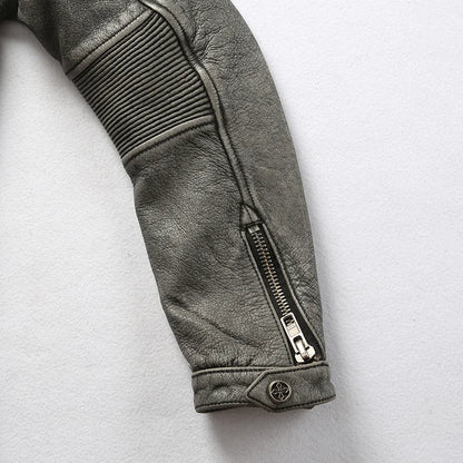 Men's Cowhide Motorcycle Jacket with Multi-Pockets