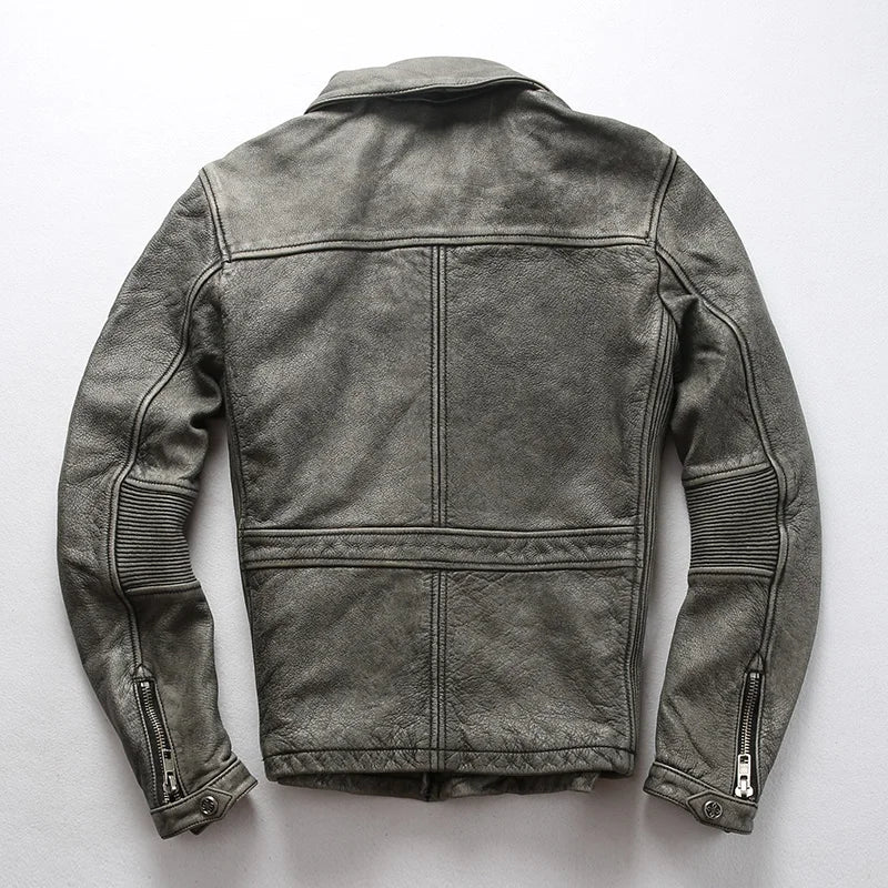 Men's Cowhide Motorcycle Jacket with Multi-Pockets