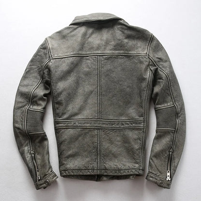 Men's Cowhide Motorcycle Jacket with Multi-Pockets
