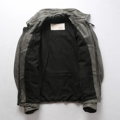 Men's Cowhide Motorcycle Jacket with Multi-Pockets