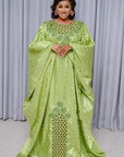 Green African Dashiki Gown Traditional Embroidery Bazin Ankara Dress