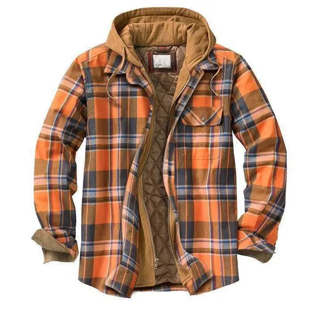 Men&#39;s Autumn Winter Plaid Shirt Jacket – Long Sleeve, Thick Collar, Outdoor Travel Coat