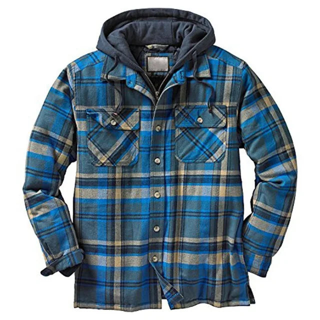 Men&#39;s Autumn Winter Plaid Shirt Jacket – Long Sleeve, Thick Collar, Outdoor Travel Coat