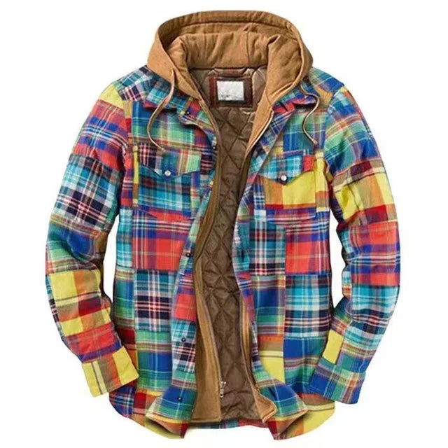 Men&#39;s Autumn Winter Plaid Shirt Jacket – Long Sleeve, Thick Collar, Outdoor Travel Coat