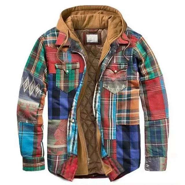 Men&#39;s Autumn Winter Plaid Shirt Jacket – Long Sleeve, Thick Collar, Outdoor Travel Coat