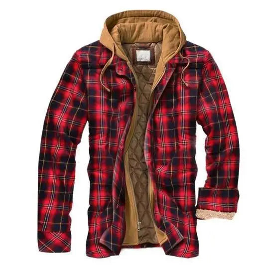 Men&#39;s Autumn Winter Plaid Shirt Jacket – Long Sleeve, Thick Collar, Outdoor Travel Coat