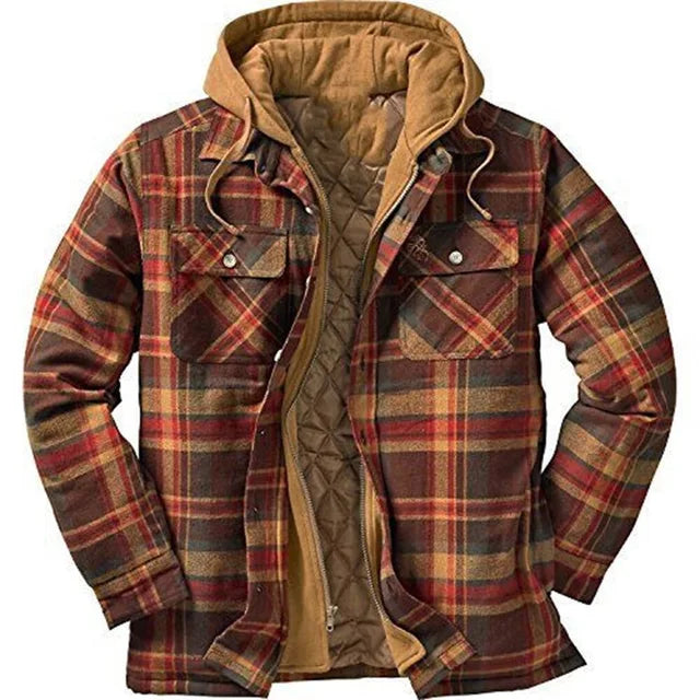 Men&#39;s Autumn Winter Plaid Shirt Jacket – Long Sleeve, Thick Collar, Outdoor Travel Coat