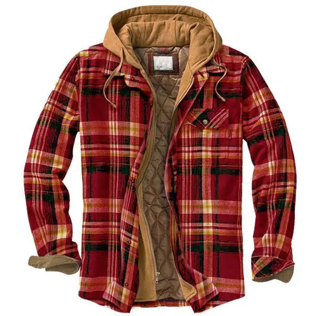 Men&#39;s Autumn Winter Plaid Shirt Jacket – Long Sleeve, Thick Collar, Outdoor Travel Coat