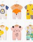 Baby jumpsuit for summer, baby short sleeved clothes, thin newborn cartoon animal crawling clothes, cotton jumpsuit