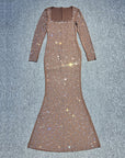 Slim Fit Long Sleeve Fishtail Party Dress with Hot Diamonds