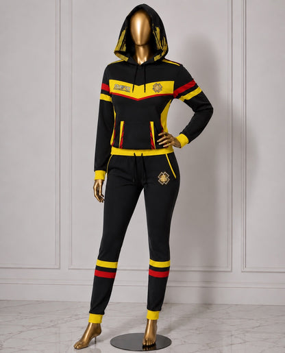 DDIIRO™ Pearl of Africa Women’s Premium Tracksuit – Black/Yellow/Red Hoodie & Jogger Set