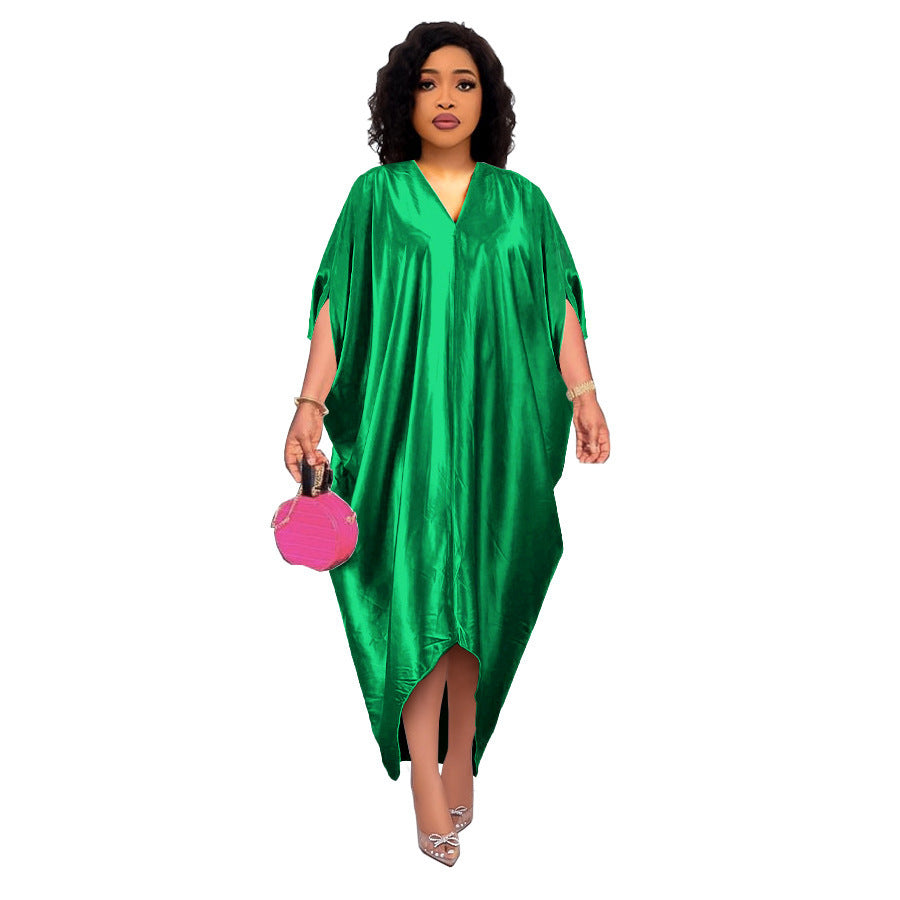 Plus Size Solid Color V-Neck Dress for Muslim Women