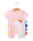 Baby jumpsuit for summer, baby short sleeved clothes, thin newborn cartoon animal crawling clothes, cotton jumpsuit