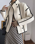 Women Stand Contrast Color Spliced Design Female Versatile Short Jackets