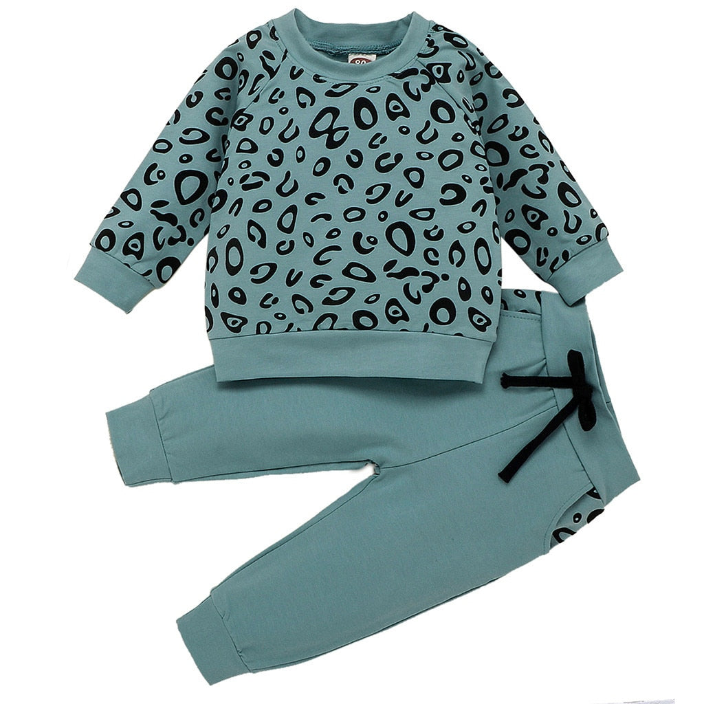 Cute Cartoon &amp; Leopard Print Kids Clothes Set