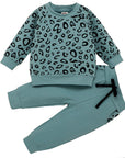 Cute Cartoon & Leopard Print Kids Clothes Set