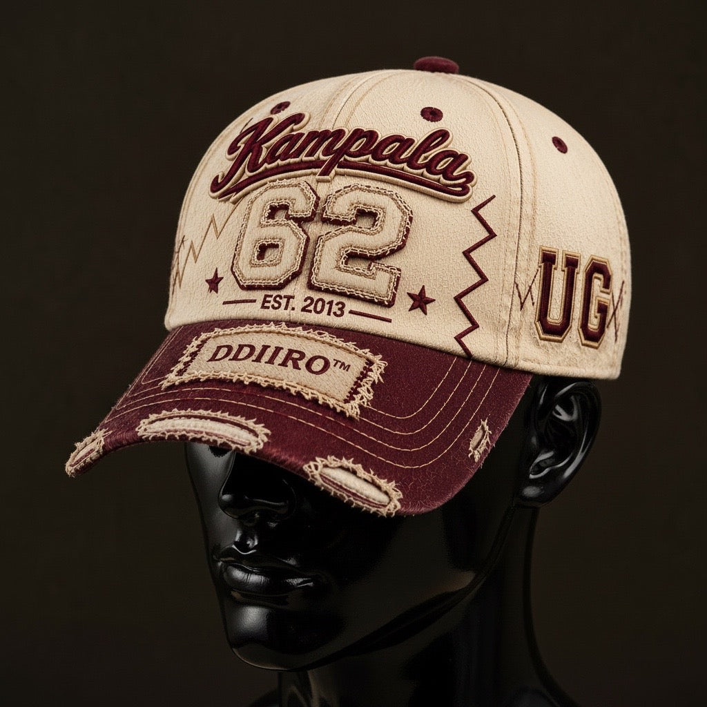 DDIIRO™ Kampala 62 Vintage Distressed Heritage Cap – Cream & Burgundy