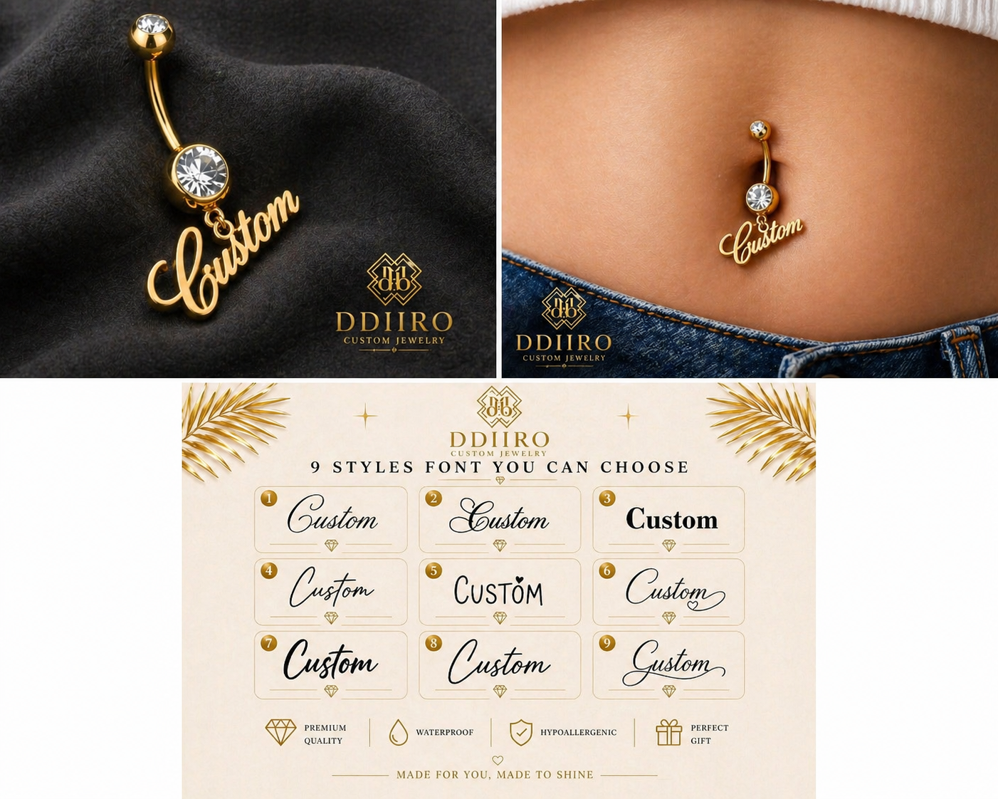 Belly Ring - Custom Belly Button Ring - Name Navel Ring - Name Belly Rings - Custom Body Jewelry - Personalized Gift For Her.