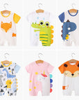 Baby jumpsuit for summer, baby short sleeved clothes, thin newborn cartoon animal crawling clothes, cotton jumpsuit