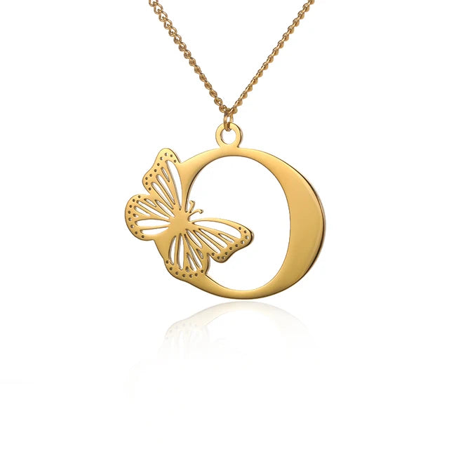 Dainty Big Butterfly Letters Necklaces For Women Girl Jewelry Stainless Steel Chain Initial Pendant Necklace Best Accessories