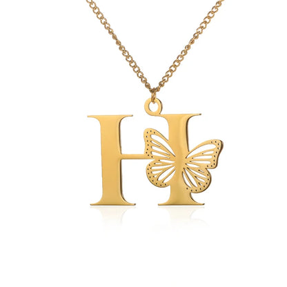 Dainty Big Butterfly Letters Necklaces For Women Girl Jewelry Stainless Steel Chain Initial Pendant Necklace Best Accessories