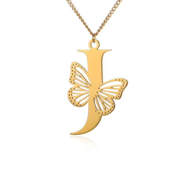 Dainty Big Butterfly Letters Necklaces For Women Girl Jewelry Stainless Steel Chain Initial Pendant Necklace Best Accessories