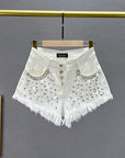 Diamond-Embedded High-Waist Denim Shorts - Women's Summer