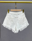 Diamond-Embedded High-Waist Denim Shorts - Women's Summer