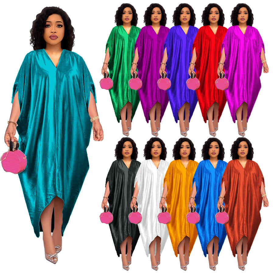 Plus Size Solid Color V-Neck Dress for Muslim Women