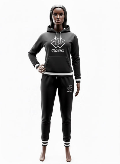 DDIIRO Women's Signature Luxury Tracksuit Set – Premium Black Hoodie & Joggers