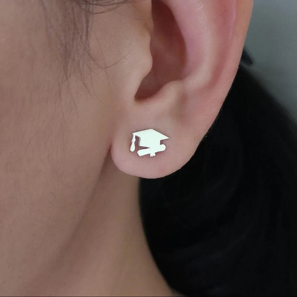 Graduation Hat Stainless Steel Personalized Earrings Minimalist Student Commemorative Gift"