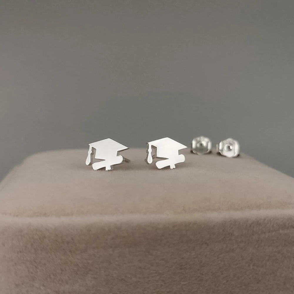 Graduation Hat Stainless Steel Personalized Earrings Minimalist Student Commemorative Gift"